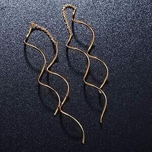 Fresh Style Exquisite Threader Dangle Earrings Curve Twist Shape For Women'S